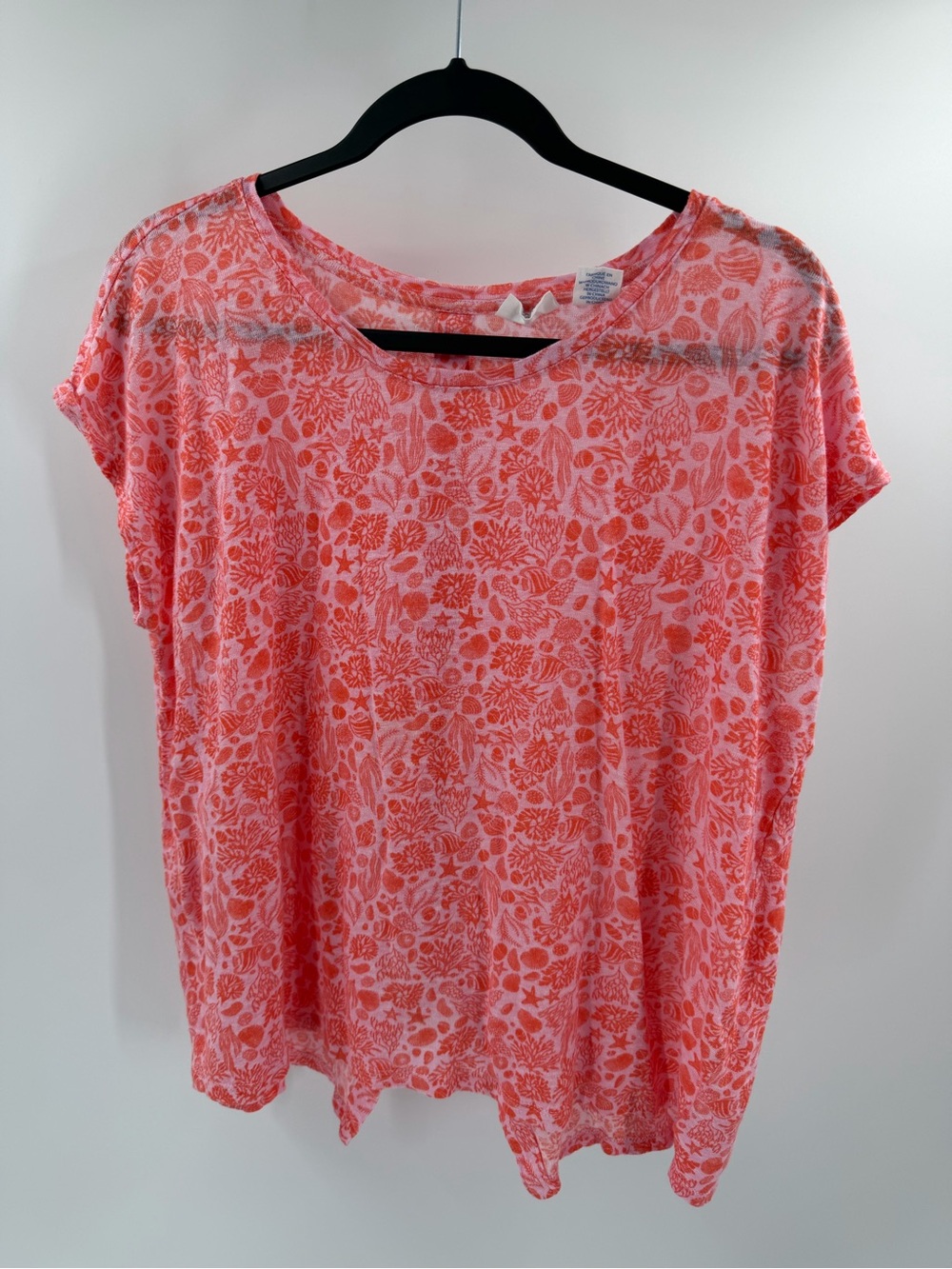 Sigrid Olsen 100% Linen XL Pink Coral Button Back Detail Top Beachy Casual